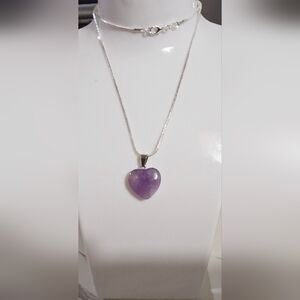Elegant .925 Silver Pl Necklace with Amethyst Purple Heart Pendant Item 004